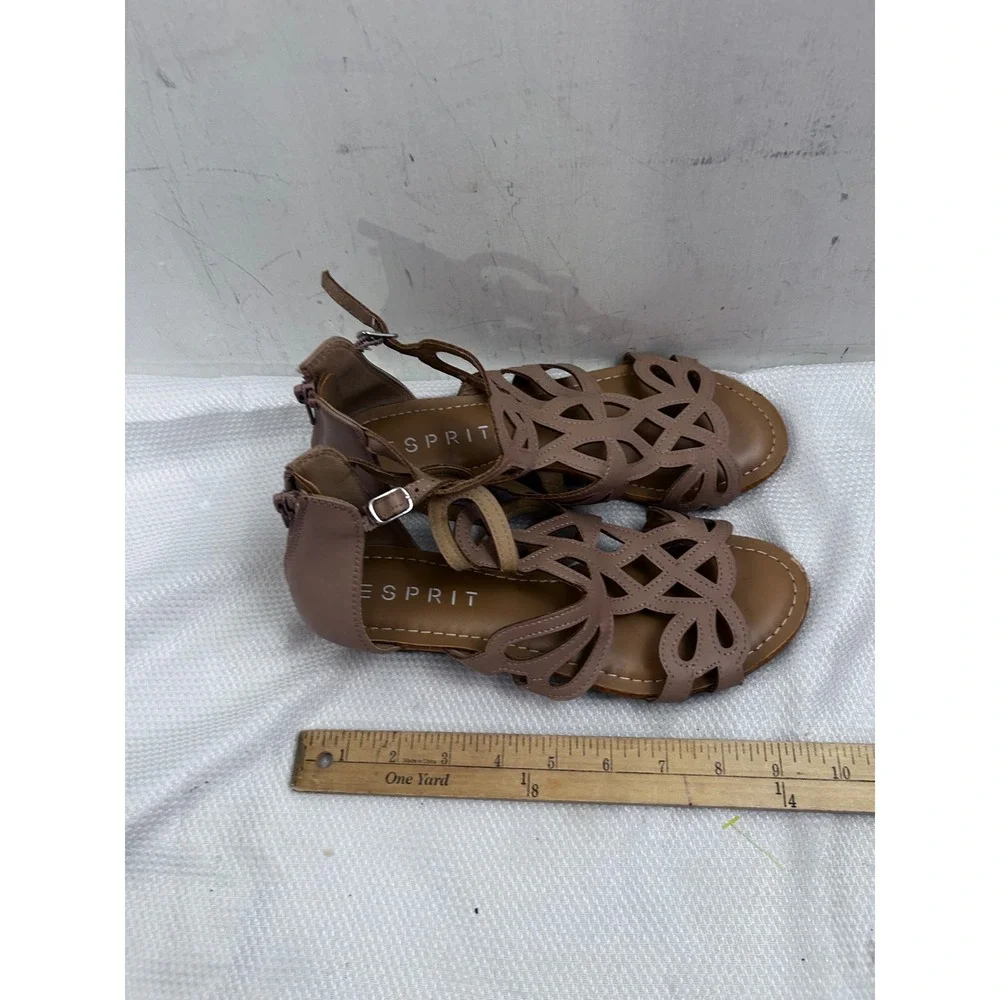 Esprit Wedge Sandals 7.5 Tan Laser Cut Cage Cork Heel Womens